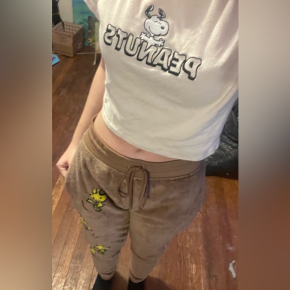 2-piece sleepwear for women, cropped shirt and soft cuffed sweats with tie - Picture 3 of 3